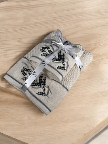 Image of SENSES By Riba Cotton Towel Set 550 GSM - Design 6, 2 Pcs| 1 Bath + 1 Hand Towels Combo | Super Soft, Absorbent, Lightweight, Antimicrobial, Low Linting
