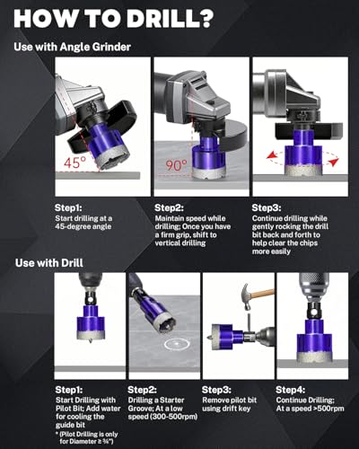 Image of 9 PCS Diamond Hole Saw Kit with Pilot Bit Adapter, 1 /4 inch - 1 3 /8 inch Thickened Diamond Core Drill Bit Set, Includes Tile Shaping Rod, for Porcelain, Ceramic, Granite, Marble, Stone
