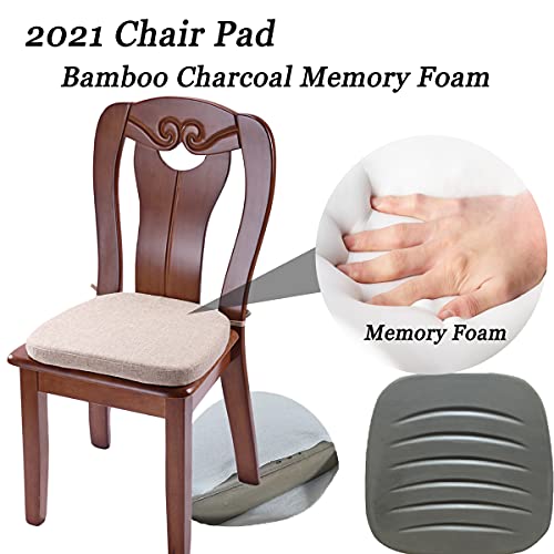 Kgplome Chair Cushion With Ties For Dining Chairs - Memory Foam Non Slip Kitchen Chair Pad And Dining Seat Cushion With Machine Washable Cover [16.5 X 16.2 Inches] - Dark Beige #TOP2