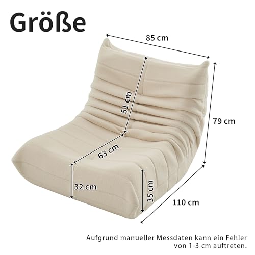okwish Sitzsack Sofa Bodensofa, Bodenstuhl mit Rückenlehne, Lesesessel Bequem XXL, Lazy Sofa, Bean Bag Chair für Schlafzimmer Wohnzimmer, Liegesessel Beige