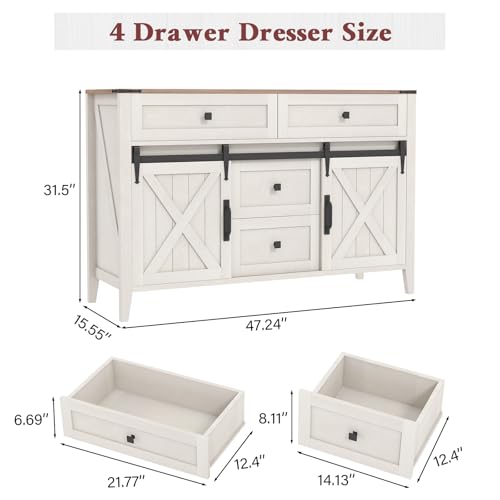 Farmhousedresserforbedroom47inchslidingbarndoorwoodtexturerusticchestofdrawers4drawersdressertvstandforbedroomneoclassicalwhite  Urban Country Home Decor Farmhouse dresser for bedroom 47 inch sliding barn door wood texture rustic chest of drawers 4 drawers dresser tv stand for bedroom neoclassical white  urban country home decor