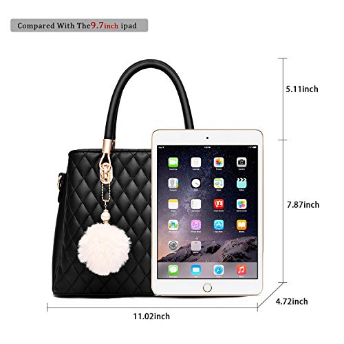 Image of I IHAYNER Womens Leather Handbags Purses Top-handle Totes Satchel Shoulder Bag for Ladies with Pompon