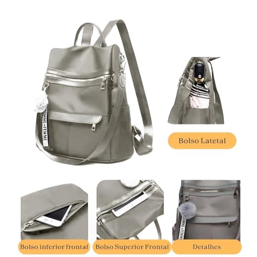 Bolsa Feminina Média Casual Alça Transversal Mochila Trabalho Anti Furto (Cinza)
