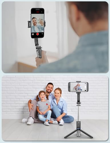 Selfie Stick mit Abnehmbarer Handyhalterung,106 cm Ausziehbares Handy Stativ mit Fernbedienung, 360° Drehbarer StativStänder für iPhone, Samsung und Android-Smartphones (Schwarz)