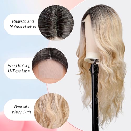 EMMOR Long Mixed Blonde And Bleach Blonde Wavy Wig for Women Lace Front Wigs Natural Looking 26 Inch Middle Part Curly Wig Heat Resistant Synthetic Wigs for Daily Party Use - Image 3
