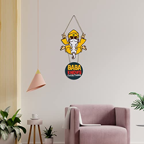 Image of Artvibes Baba Knows Printed Wooden Wall Hanger with Quotes for Home Decor | Office | Gifts | Living Room | Bedroom | Wood Decorative Items | Modern Decoration | Artworks Hangings (WH 5706N)