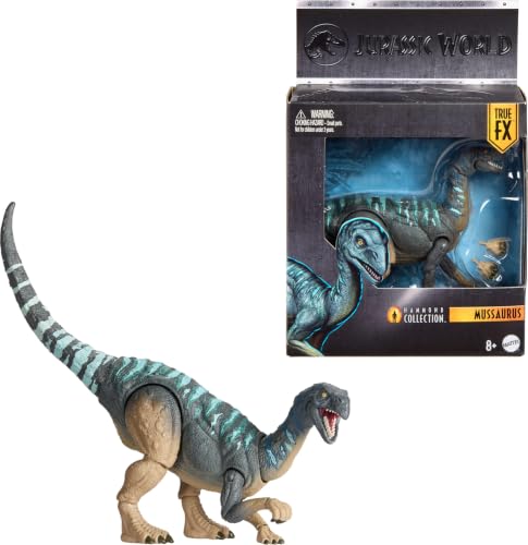 Mattel Jurassic World Hammond Collection Dinosaur Action Figure Mussaurus Premium Design with Realistic Eyes 15 Articulated Joints & Extra Feet JKM89