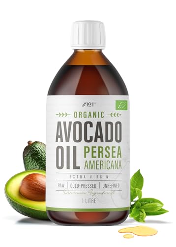 Huile d'Avocat Biologique 1 Litre (Verre) - Extra Vierge & Pressée à Froid, Huile d'Avocat Premium ~ Issue de Sources Durables ~ pour Régimes Keto, Paléo &...