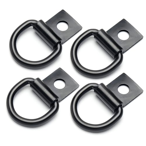 4 Pcs D-Rings Tie Down Anchor Hooks, 10mm Fixing hole D-Ring for Pickup Truck Bed Deck Rails T Slot Nut Screw, Heavy Duty Steel D Ring for Trailer, Camper, Warehouse, Garage, Cargo Cover Mounts, Black