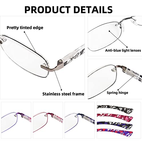 Optofendy Rimless Reading Glasses For Women, Readers For Women With Spring Hinges Tinted Edges Blue Light Reading Glasses Black 2.0 #TOP2