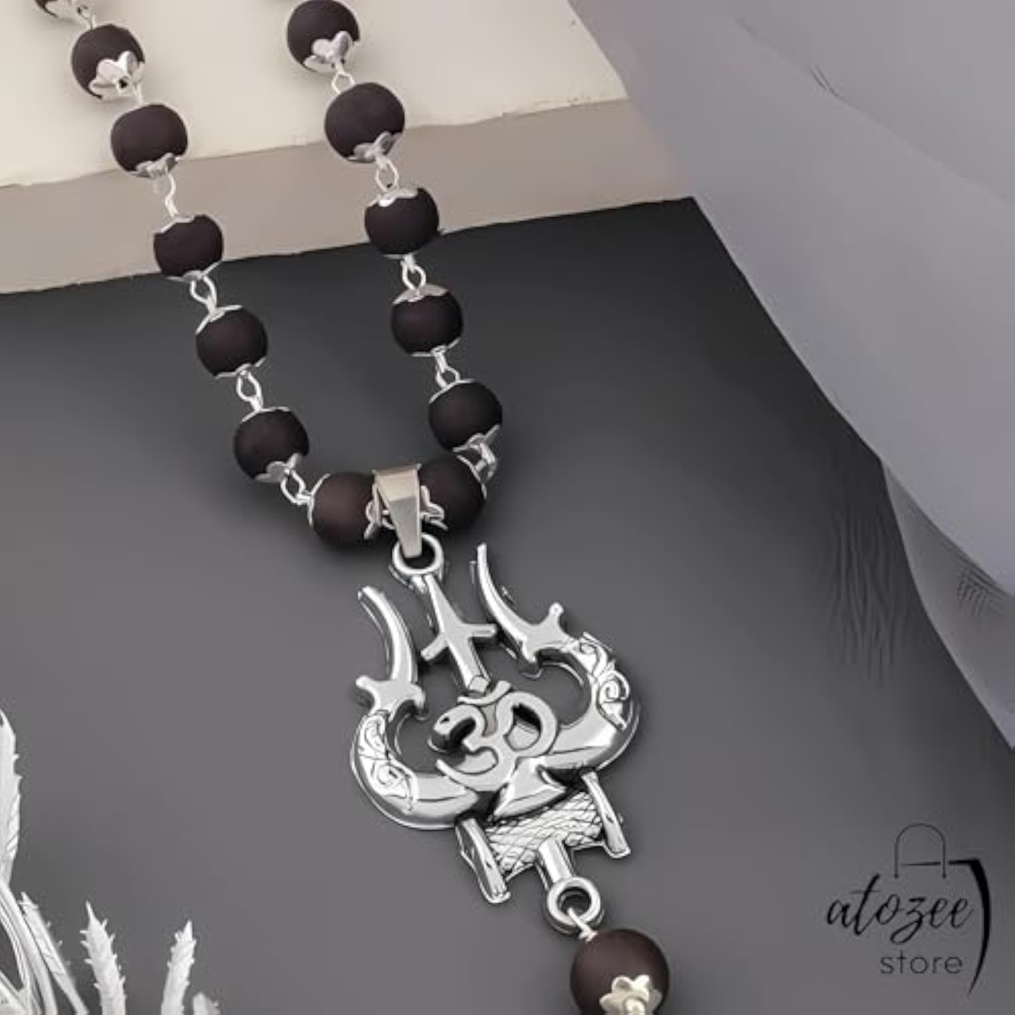 OM Shiva Trishool Karungali Mala, Ebony Wood Necklace