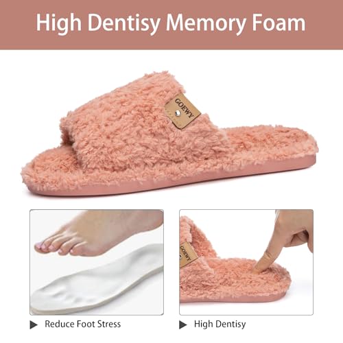 Image of GOEWY Fuzzy Open Toe Slippers for Women Indoor Cozy Memory Foam Slip On House Slides Shoes Gifts for Womens Her Mom