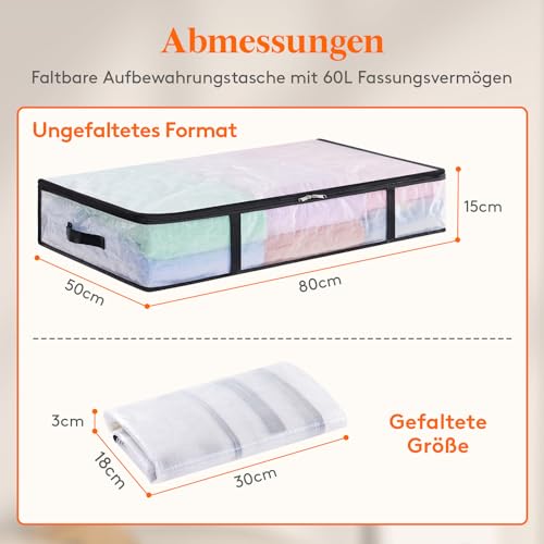 Lifewit 4 Stück Transparente Plastik Unterbett Aufbewahrungstasche, 60L Unterbettkommode Aufbewahrungsbox mit Decke Aufbewahrungstasche Kleidung mit Verstärktem Griff für Bettdecken, Kleidung, Decke