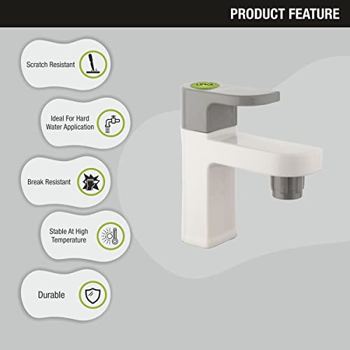 Image of LIPKA Pack of 2 Flora Pillar Tap Faucet | PTMT Water Tap | White /Gray Color | Plastic | Polished