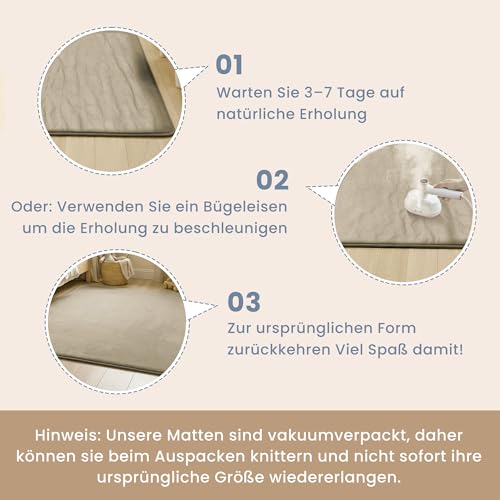 ACOMOPACK Baby Spielmatte, 3cm dick großer rutschfester Kinderteppich,Memory-Schaumstoff samtweiche Krabbelmatte für Bauchlage (Khaki, 150 x 180 cm)
