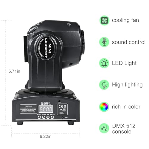 Image of Bequest Led Moving Corded Electric Head Light 30W Dj Lights Stage Lighting with 8 GOBO 15 Color By DMX and Sound Activated Control Spotlight for Disco Party Wedding Church Live Show Ktv Club.., Black