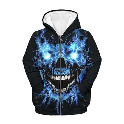 GLUDEAR Kids Boys Girls Zip Up Hoodie Cool Skull 3D Printed Hooded