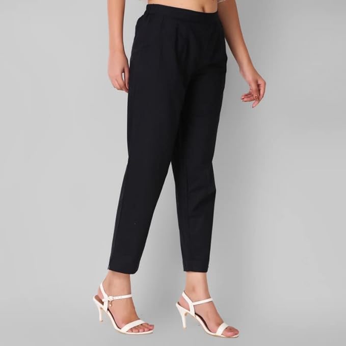 Image of Aarav Fabric Women's 100% Cotton Casual Pant | Ankle Length Regular fit Cotton Trouser | Straight Fit Formal Pants for Kurti, Office, Casual and Daily Outdoor Lifestyle