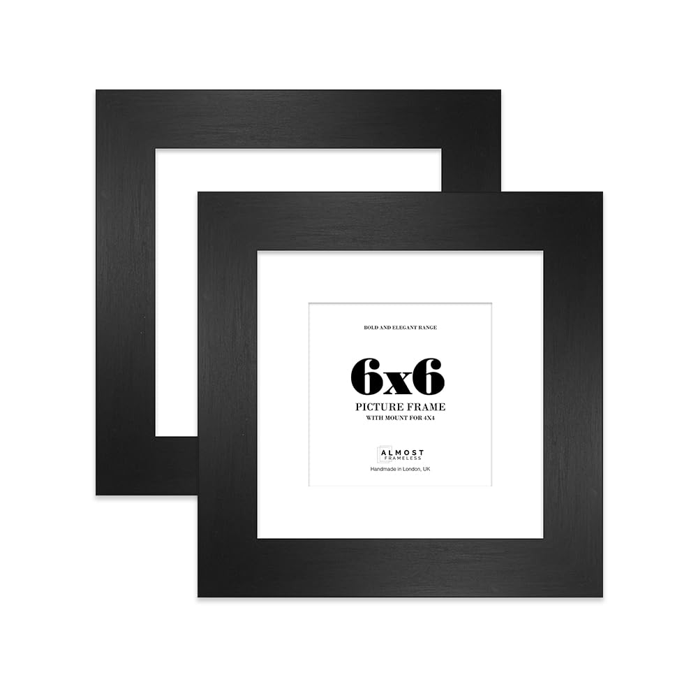 6x6" Black Square Frame With Mount for 4x4" Pictures 28mm Edge Frame Display with Wall Hooks and Kickstand, 2 Pack