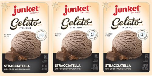 Junket Gelato Mix: Stracciatella (Vanilla Chocolate) Homemade Gelato Ice Cream Mix for Ice Cream Maker or Stir By Hand, Start to Finish in Minutes, 4 ounce box, Yields 1 quart Gelato (Pack of 3)