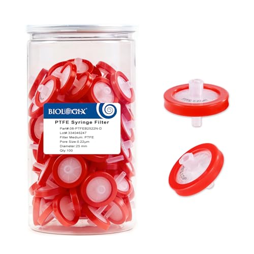 Image of Syringe Filter Hydrophobic PTFE, 25mm 0.22um, Non-Sterile, 100Pcs | Syringe Lab Filter, Hydrophobic PTFE, Non-Sterile Needle Filter, Lab Filtration, Barreled Packed Laboratory School Science
