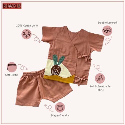 Image of Organic Cotton Jhabla Set for Infants and Toddlers | Front Buttons Unisex Jabla | Soft Mulmul