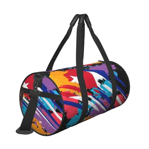 Cuba Flag Travel Duffel Bag Shoes Compartment Foldable Lightweight Yoga Gym Sports Bag3