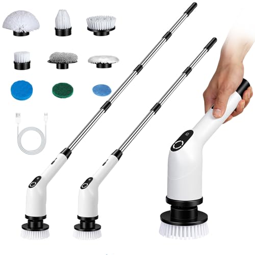 ERWEY Brosse Nettoyage Electrique avec 9 Têtes, Brosse Rotative Nettoyage 3 Vitesses, Electric Spin Scrubber avec Manche Réglable IPX7 Étanche pour Salle de...
