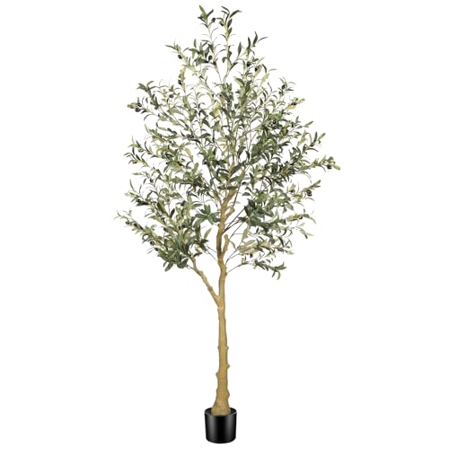 FEELEAD 6ft Faux Olive Tree &ndash; Tall Artificial Olive Tree with Natural Trunk, Fake Olive Tree...
