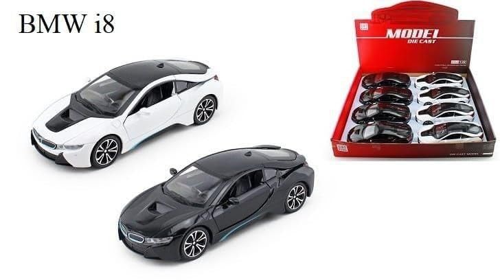 Image of BMW i8 1:24 Model Toy Car with Box, Zinc Alloy Pull Back Toy car with Sound and Light for Kids Boy Girl Gift [Colors as Per Stock]