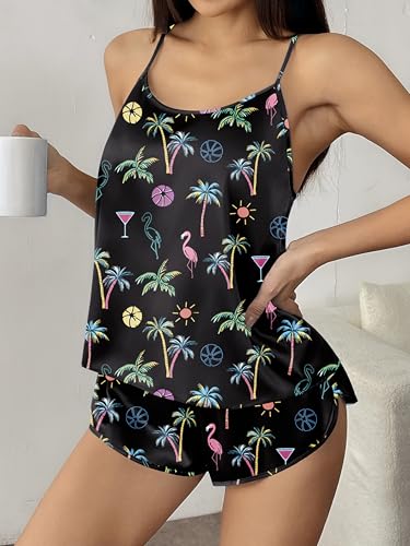Image of Ekouaer Silk Pajamas Set for Women Satin Backless Lingerie Pjs Cami Top and Shorts Nightwear