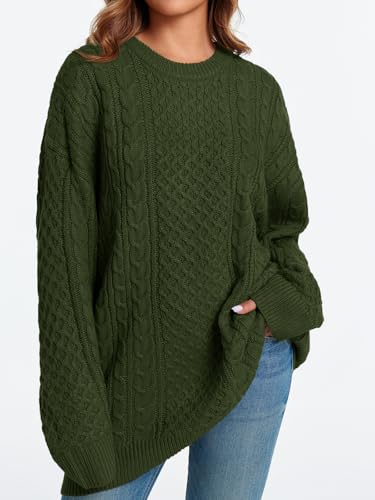 Saodimallsu Womens Oversized Sweaters Chunky Cable Knit Crewneck Long Sleeve Loose Tunic Sweater Tops2