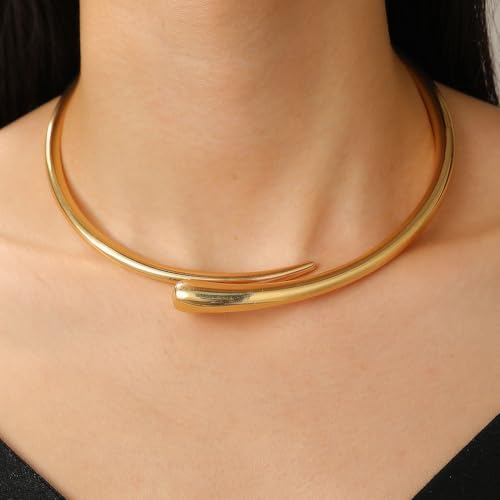 Chunky Plated Gold Necklace for Women Trendy Open Cuff Gold Collar Teardrop Thick Choker Gold Plating Statement Necklaces4