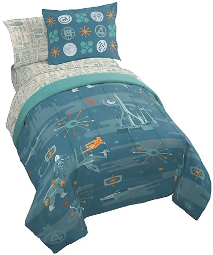 Image of Marvel Fantastic Four Full Size Comforter Set 7 Piece Bedding, Blue | Superhero, Bed in a Bag, Comforter Sheets Shams Pillowcases, Official Product, Soft Microfiber, Machine Washable, Kids Gift