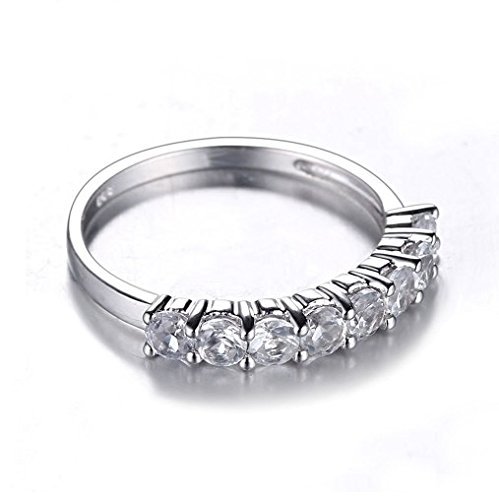 Gowe Solid 10K White Gold Eternity 3Mm Round Shape White Topaz Engagement Wedding Band Prong Setting Women's Fine Jewelry #TOP1