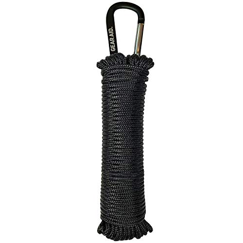 GEAR AID 325 Paracord and Carabiner, Utility Cord for Camping and Hiking, Black, 50 ft