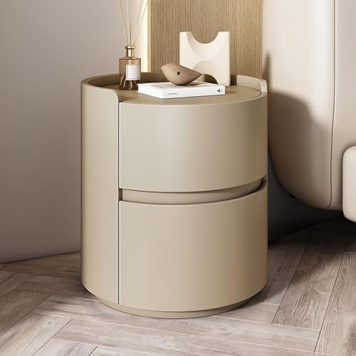 SUZEPER Round Nightstand,Bedside Table with 2 Solid Wood Storage Drawers,Modern