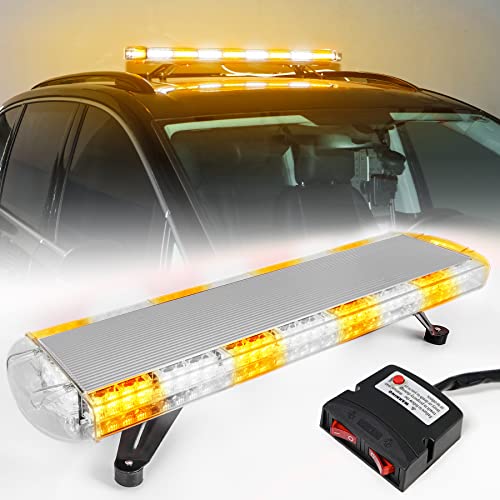 PIILOO 38 Inch Rooftop Emergency Strobe Light Bar 72 LED Traffic Advisor Warning Lightbar IP65 Waterproof 15 Flashing Mode Heavy-duty Bolt Mount for Vehicle Security Snowplow Truck(Amber/White/Amber)