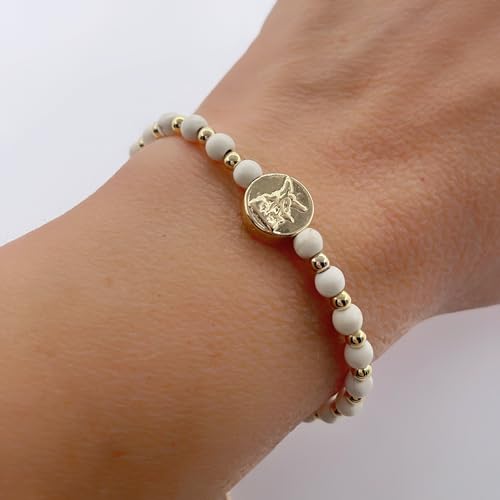 Cruzone St Michael Archanel Coin And Natural Round White Turquoise Beads Adjustable Bracelet For Women thumb #4