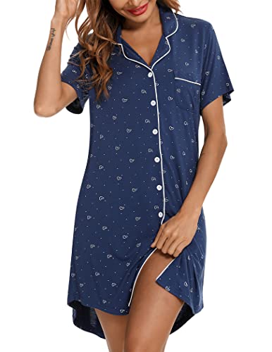 Image of Pjmlifecoco Nightgown for Women Button Down Sleepshirt Short /Long Sleeve Nightdress Soft Modal Sleepwear S-XXL