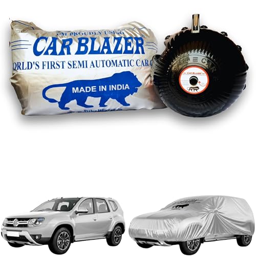 Image of CARBLAZER Portable & Semi-Automatic Full Body Car Covers: Heavy Duty Device| Anti-Theft| Dust & Scratch Proof | Water & Wind Resistant|Custom Fit| Dual-Side Cover, Compatible for Renault Duster