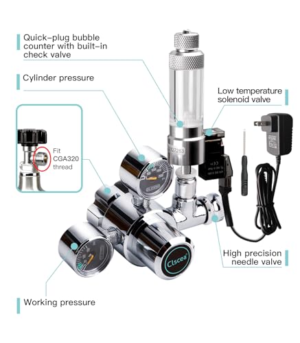 Image of Aquarium CO2 Regulator Dual Gauge with Solenoid Bubble Counter, R100S