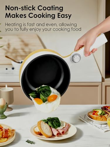 Image of Audecook Electric Hot Pot Mini Electric Skillet Adjustable Power Nonstick | Portable Cooking Pot Multi Ramen Cooker for Noodles, Soup, Steak, Eggs, Oatmeal, Home, Office, Dorm Room, and Travel