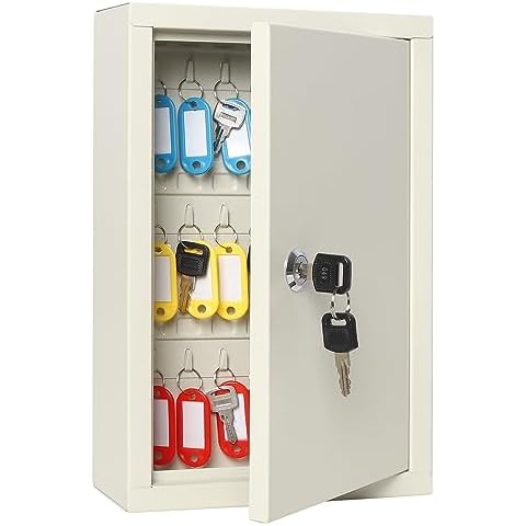Lovndi Key Box, Key Cabinet with 40 Hooks for Key Organizer, Security Key Lock Box Wall Mount, White Cover