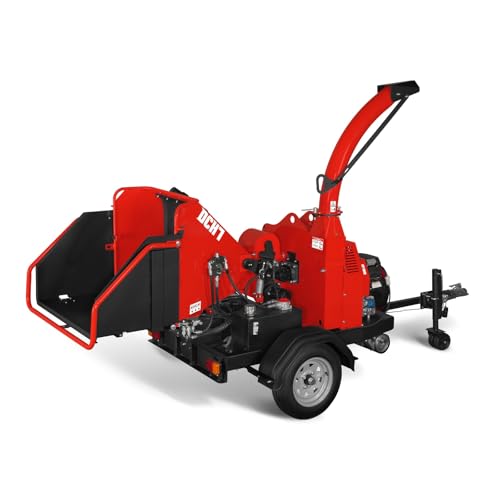 7'' inch Honda 688cc 22HP Twin Cylinder Electric Starting Gasoline Powered Engine Hydraulic Feeding Towable Wood Chipper Shredder Mulcher with Towbar/Tail Light/Emergency Stop Bar, DCH7