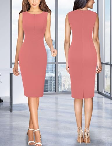Image of VFSHOW Womens Front Zipper Work Business Office Bodycon Dress Elegant Professional Career Church Party Pencil Sheath Dress
