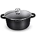 HUAFA Cacerola con Tapa de Cristal y Asas de Silicona, Apta para Todo Tipo de cocinas incluida inducción y Horno, Aluminio Fundido con Antiadherente,28 cm, 6,7 L,Negro