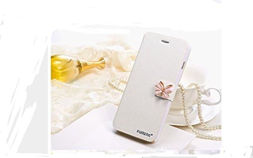 Unifone Mobile galaxy s7 edge uxury Leather Wallet Card Magnetic Flip Bling Diamond Butterfly bow knot Case For samsung galaxy s7 edge (white)