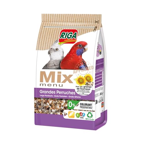 Riga - Menu Mix Grandes Perruches - Mix Vitaminé - Nourriture Oiseaux - Graines - Oligo-Eléments Et Coquilles De Mer Concassées - Croissance Et Brillance Plumage - 0%...