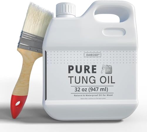 OAIEGSD 32oz 100% Pure Tung Oil for Wood Outdoor with Brush Safe Food Grade Tung Oil for Wood Finish Natural Waterproof Sealer Can Used on Cutting Boards Outdoor Furniture Butcher Blocks